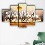 SAF Set of 5 Seven Running horses UV Textured Home Decorative Wall Painting 18 Inch X 30 Inch