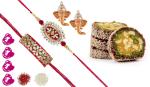 Feastive Celebrations Dry Fruit Cutlet With Divine Bhaiya Bhabhi Rakhi Loomba Set, Kesar, Pair Of Soan, Pooja Rakhi, Chawal