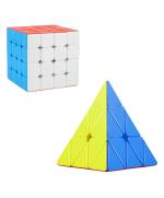 CrackaDeal Plastic Cube Combo Set of 4X4 & Pyraminx High Speed Stickerless Magic Cube Puzzle, Multicolor (Pack of 2)