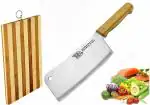 Shruthi ECO Friendly Kitchen Knife Combo Large Wooden Chopper Knife / Butcher Knife / Meat Cleaver + Wooden Chopping Board,7 inch Heavy Duty Solid Stainless Steel Knife