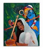 Tamatina Multicolor Religious Art Radha Krishna God Unframed Canvas Painting - 24X20 Inch
