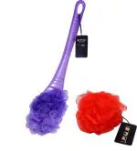 Lonekart Handle Loofah & Big Round Loofah for Bathing Purple, Red (Pack of 2)
