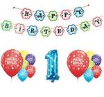 Grand Shop Multicolor Birthday Banner, One Number Foil Balloon, Printed Rubber Balloons