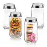 Treo By Milton Cube Storage Glass Jar Set of 4, 1250 ml Each, Transparent | Storage Jar | Kitchen Organizer | Modular | Multipurpose Jar