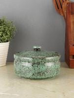 VarEesha's Foliage Green Hand-made Ceramic Serving Bowl with Lid Serveware Serving Bowls Serving Dishes
