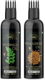 Desi Crew 100 Percent Pure Moringa and Fenugreek Oil with Comb Applicator Cold Pressed for Skin, Body and Hair Care 100 ml Each