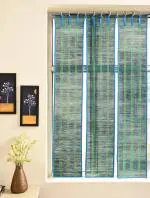 SILPAKARMAN_Handcrafted 3 Panel Bamboo Curtains, Blue (5.6 feet x 3.5 feet)