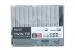 Brustro Multicolor Twin Tip Alcohol Based Marker Set Of 12 Cool And Warm Grey Shades