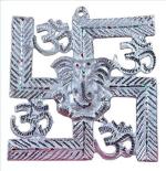 Jag Mohan Yogesh Wall Hanging Swastik Ganesh & Om In White Metal