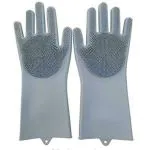 Gentle E Kart Silicone Kitchen Magic Gloves for Dishwashing Rubber Dish Washing with Brush Cleaning Scrubber