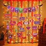 Zyozique Happy Diwali Decorations Kit - Banner, Photo Booth Props & Rice Light (Pack Of 32)