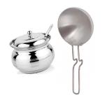 BLUE WONDER Stainless Steel Multipurpose Ghee Pot/Pickle Container with Spoon With Stainless Steel Tadka Pan and (Multicolour, Pack of 2)
