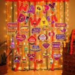 Zyozique Happy Diwali Party Decoration Supplies, Festival Of Lights Prop, Diwali Decorations Set - Banner, Photo Booth Props & Rice Light (Pack Of 32)