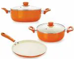 Nirlon Orange Aluminium Non-Stick Ceramic Induction Cookware Set 3 pcs (FT28 CAS24 CAS20)