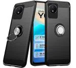 unisTuff Back Case Cover for Vivo Y02 with Magnetic Kickstand | Premium Matte Finish | Camera Bump Protection | Rubberized Ring Cover - Night Black, 78123