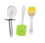 FIRST FRONT Stainless Steel SS Pizza Cutter With Silicon Basting Big Spatula Set and (Multicolour, Pack of 2)