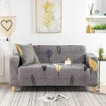 TONY STARK Spandex & Polyester Fabric Floral Super Stretchable| Flexible| Non-Slip| Big Elasticity| Perfect Size Sofa Cover Slipcover 185-230cm Grey Mustard Leaf, Three-Seater ( 1 PIECE CUSHION COVER INCLUDED)