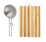 Urban Buy Aluminium Tadka Pan With Wooden Chopping Board and Multicolour, Pack of 2