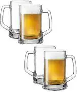 JIGSHTIAL Dishwasher Safe Transparent Glass Beer Mug With Handle - 500 ml (pack of 4)