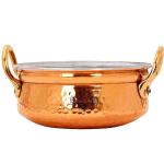 Indian Art Villa Hammered Copper Handi with Brass Handle and Tin Lining 1.1 L
