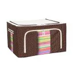 Kartunbox Brown Polyester Foldable Cloth Storage Box Pack of 4