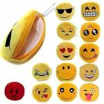 JMK CRAFTS Set of 06 Emoji Smiley Fur Zip Pouch Trendy Cool Emoticons Purses Soft Furry Plush Yellow Coin Money Stationery Accessories Women Wallet Bag for Children