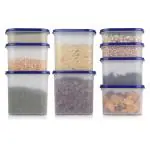 Cutting Edge Modular Kitchen Storage Container with Anti-Microbial Lid Oval Set for Flour, Cereals, Snacks, Stackable, BPA Free, Modular, Set of 9, Navy Blue (525mlx3,1200mlx3,1800mlx3)