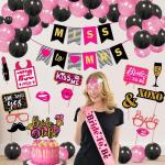 Zyozique Bridal Shower Decorations Items - Miss To Mrs Banner, Photo Booth, Cake Topper, Sash With Eye Glass & Balloons (Pack Of 44) Pink, Black Cake