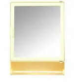 Pgen Beige Plastic Bathroom Mirror Storage Basin Cabinet Plastic Wall Shelf, 12 X 16 X 4 Inch