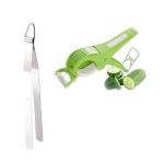 Urban Buy Stainless Steel Roti Chimta Tong With Steel Blade Plastic Body Bhindi Cutter and Multicolour, Pack of 2
