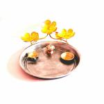 Malik Design Handpainted Decorative Steel with metal Aarti Pooja Thali with Diya Holder/Haldi Kumkum Box Holder Multicolor (9x2.5x12) Inch