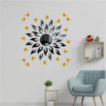 Look Decor Sun Flame Black With Butterfly Golden 3D Acrylic Mirror Wall Sticker (Pack Of 45)