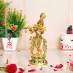 KridayKraft Lord Krishna Metal Statue,Krishna Idol Murti Playing Flute for Temple Pooja,Decor Your Home,Office & Showpiece Figurines Gift Article,Religious Idol...