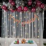SpecialYou.in Maroon and black Birthday Decoration Kit with white net Curtain and Lights - 73 items
