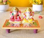 lootnixx Marble Chowki Laxmi Ganesh ji Murti, Idol Rajasthani Meenakari Painting Set
