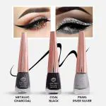 Looks United Metallic Long Lasting Intense Single Stroke Fashion Eyeliner (Metallic Charcoal, Coal Black, Pearl River Silver)Pack Of 3