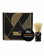 Pink Woolf Luxury Shaving Kit for Men | Grooming Kit for Travellers to Make Dense Lather | Makes a Great Gift Set | Shaving Brush & Shave Soap | OUDH & SANDALWOOD | Combo of 2