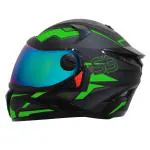 Steelbird SBH-17 Terminator ISI Certified Full Face Graphic Helmet in Matt Finish(Large 600 MM, Black Fluo Green with Chrome Rainbow Visor)