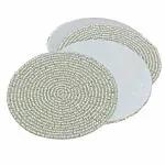 Prisha India Craft Handmade Beaded Silver Tea Coaster, Diameter 4 Inch, Set of 4