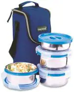Trueware Blue Stainless Steel 4-Containers Neo Fresh Lunch Box With Bag For Office, College, School, 1250 Ml
