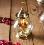 Anvi DECOR Premium Brass Akhand Diya/ Diya Batti/ With Borosilicate Glass Cover 5.9 Inch.