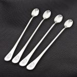 VishList Silver Stainless Steel Long Handle Spoon Ice-Cream Spoon Set (Pack Of 4)