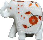 Pooja Creation Store Artist Haat White Marble Elephant Sculpture With Inlay Art Of Taj Mahal Decorative Showpiece - 8 cm (Stoneware, Multicolor)