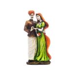 eCraftIndia Green Embossed Polyresin Handicraft Rajasthani Man & Women Statue 11 inch x 5 inch