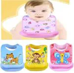 Babygo Multicolour Silicone Waterproof Detachable Apron Bibs For Baby Set of 3