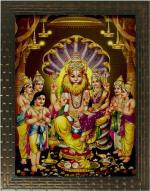 Indianara Narasimha Avatar with Lakshmi (1899) Digital Reprint 13 inch x 10.2 inch Painting (With Frame)