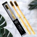The Mouth Company Round Bamboo Toothbrush For Men & Women with BPA-Free Charcoal Activated Soft Bristles, Biodegradable Wooden Gentlebrush (Pack of 2)