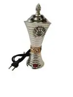 toynetics Bakhoor Dani Dhoop Dani Electric Burner Camphor Incense and Bakhoor Aroma Diffuser Round Shape for Office Home and Living Area (Silver)