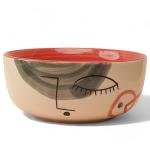 Claymistry Ceramic Cream with Red Face Design Bowl, Set of 1 | 20cm * 20cm * 8cm | Glossy Finish | Dishwasher, Oven & Microwave Safe | Salad, Fruit, Soup, Dessert Bowl | Premium Kitchen Crockery