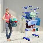 Peng Essentials 3+1 Tier Big Foldable Powder Coated Mild Steel Cloth Drying Stand in Blue